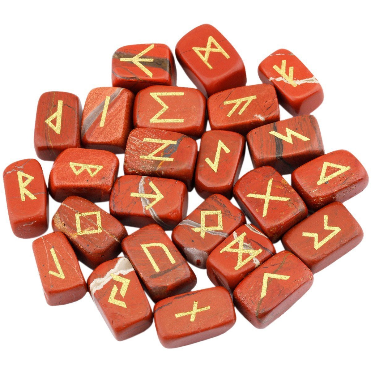 Winmaarc Red Jasper Rune Stones Tumbled Engraved Lettering Crystal Set Healing Chakra Reiki