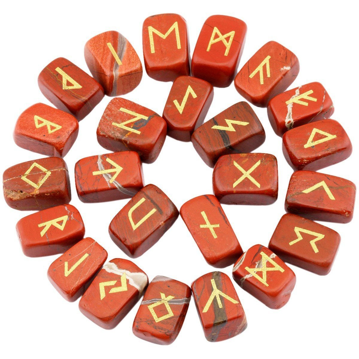 Winmaarc Red Jasper Rune Stones Tumbled Engraved Lettering Crystal Set Healing Chakra Reiki