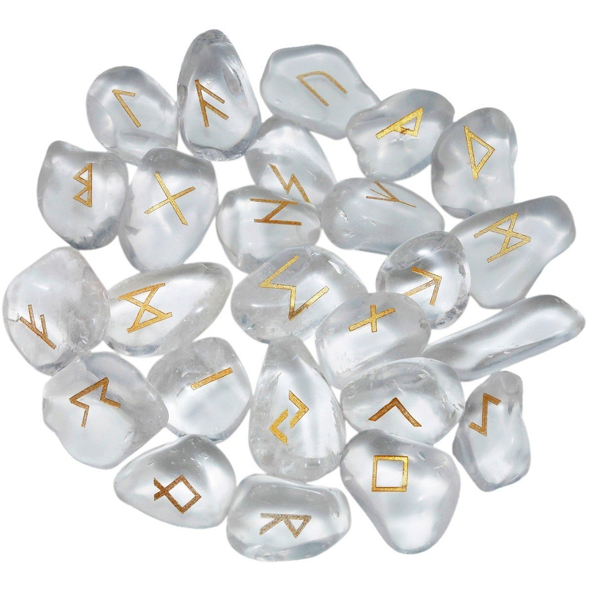 Winmaarc Rock Quartz Rune Stones Tumbled Engraved Lettering Crystal Set Healing Chakra Reiki