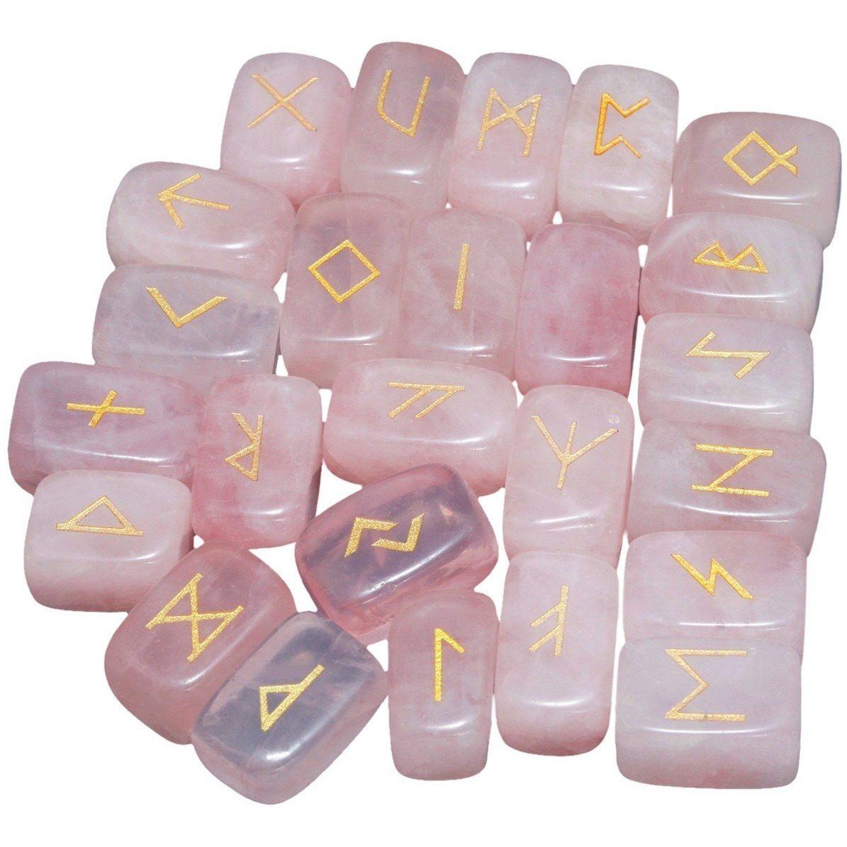 Winmaarc Rose Quartz Rune Stones Tumbled Engraved Lettering Crystal Set Healing Chakra Reiki