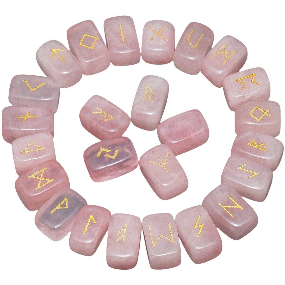 Winmaarc Rose Quartz Rune Stones Tumbled Engraved Lettering Crystal Set Healing Chakra Reiki