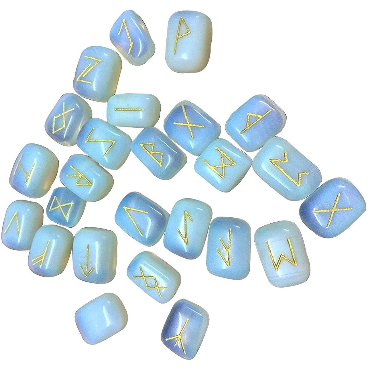 Winmaarc Opalite Rune Stones Tumbled Engraved Lettering Crystal Set Healing Chakra Reiki