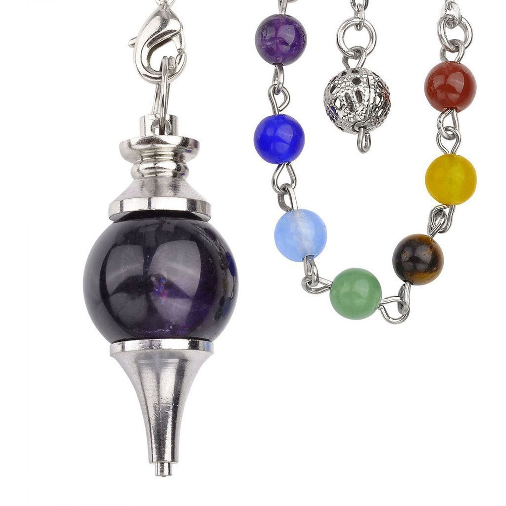 Winmaarc Beautiful Pendulum Dowsing Chakra Healing Pendant Bracelet Combination With 7 Chakras Gemstone Chain