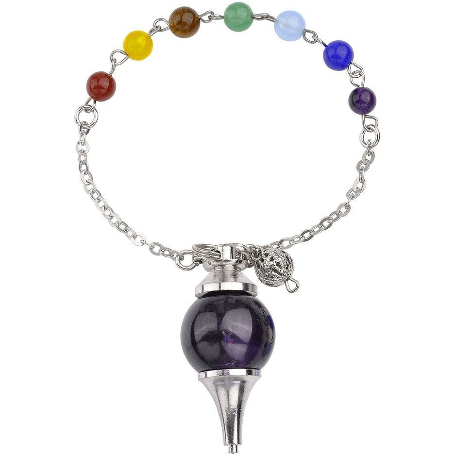 Winmaarc Beautiful Pendulum Dowsing Chakra Healing Pendant Bracelet Combination With 7 Chakras Gemstone Chain