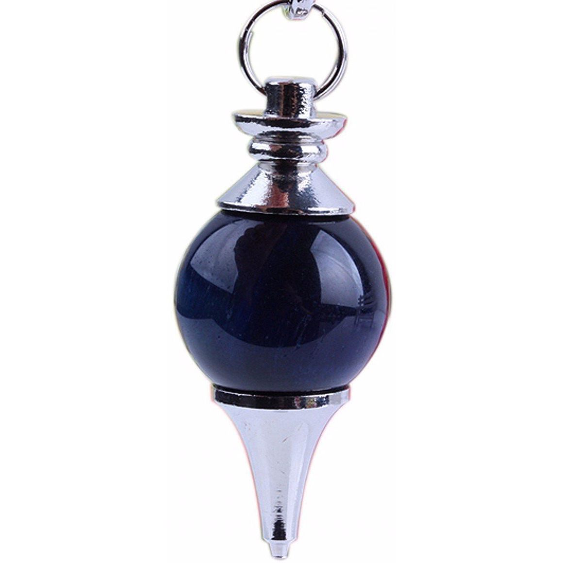 Winmaarc Gemstone Pendulum Dowsing Divitation Reiki Round Sphere Chain Blue Tigers Eye