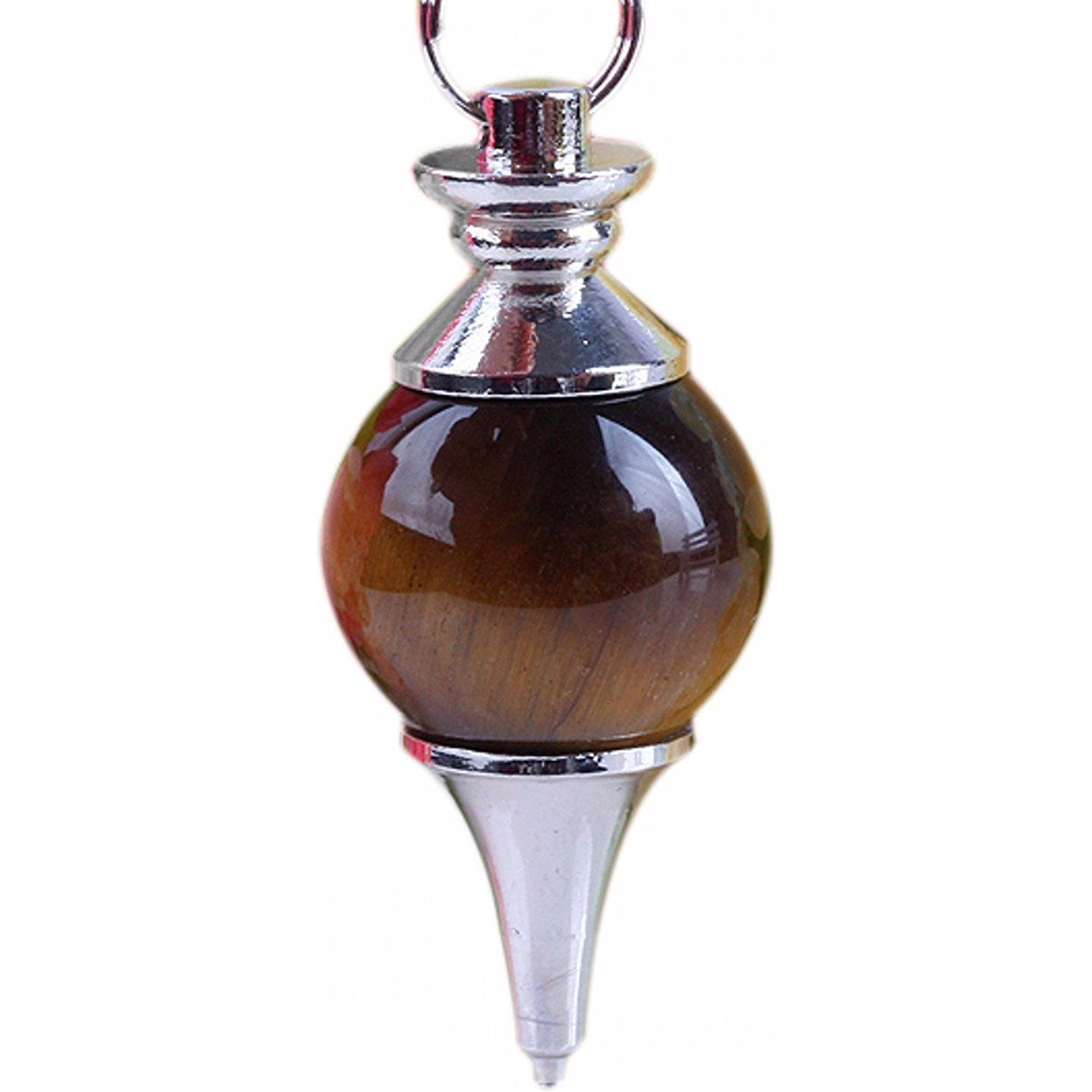 Winmaarc Gemstone Pendulum Dowsing Divitation Reiki Round Sphere Chain Brown Tigers Eye