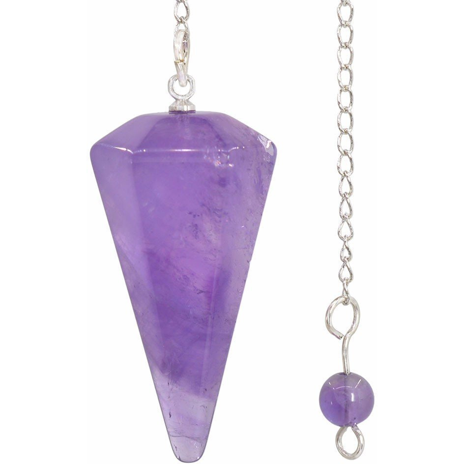 Winmaarc Amethyst Gemstone Rock Crystal Hexagonal Pointed Reiki Chakra Pendant Pendulum
