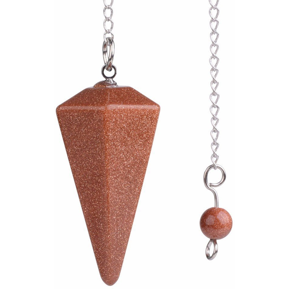 Winmaarc Goldstone Gemstone Rock Crystal Hexagonal Pointed Reiki Chakra Pendant Pendulum