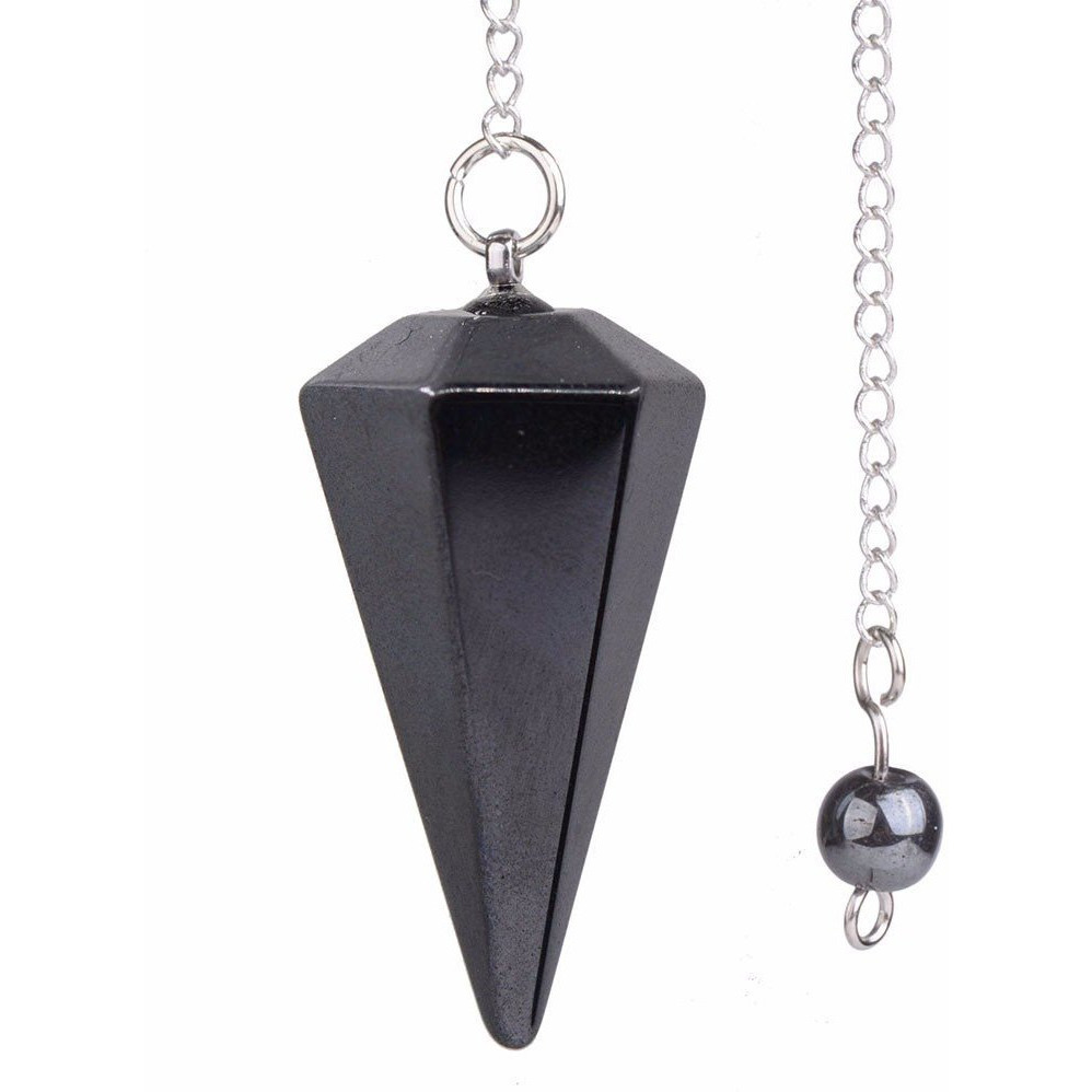 Winmaarc Hematite Gemstone Rock Crystal Hexagonal Pointed Reiki Chakra Pendant Pendulum