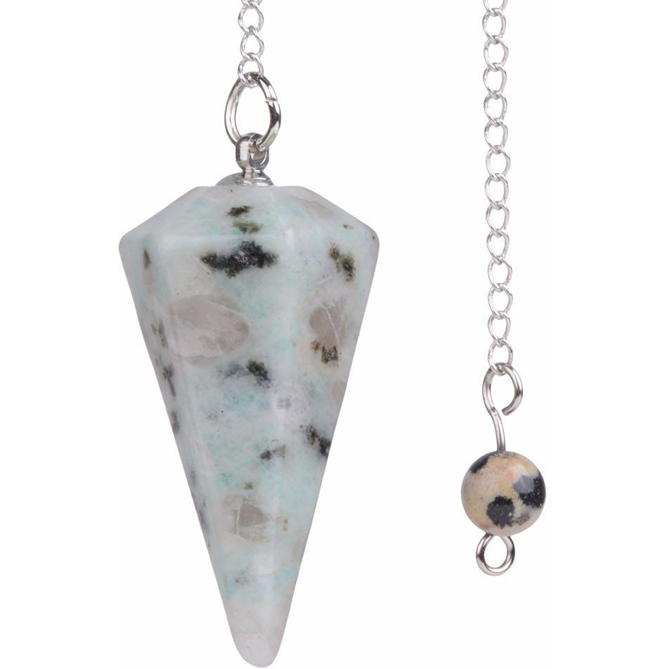 Winmaarc Kiwi Jasper Gemstone Rock Crystal Hexagonal Pointed Reiki Chakra Pendant Pendulum