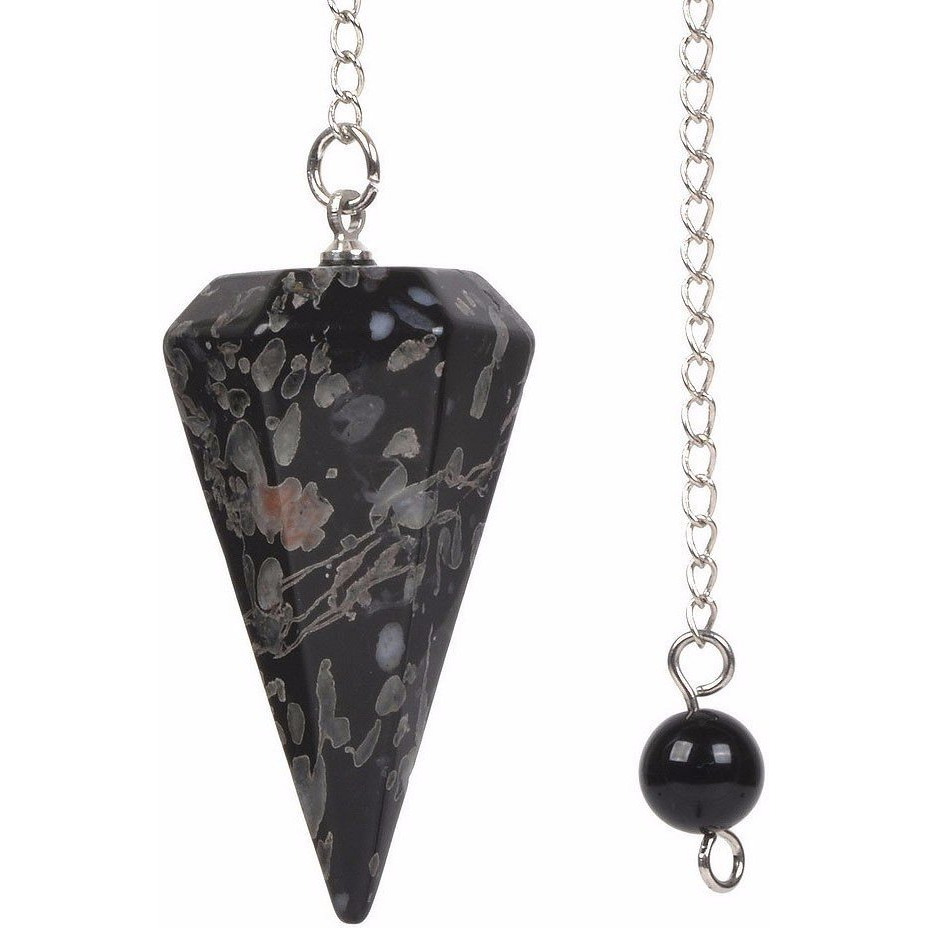 Winmaarc Plum Blossom Jasper Gemstone Rock Crystal Hexagonal Pointed Reiki Chakra Pendant Pendulum