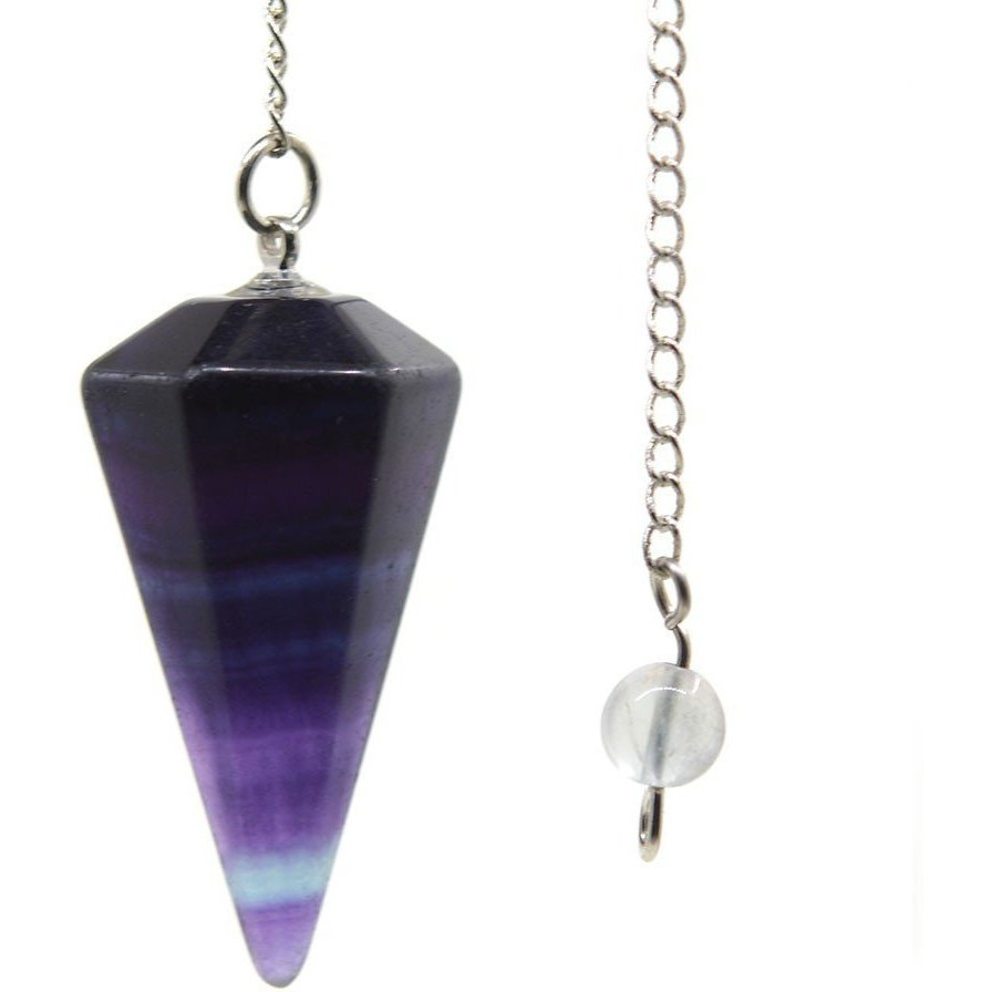 Winmaarc Rainbow Fluorite Gemstone Rock Crystal Hexagonal Pointed Reiki Chakra Pendant Pendulum