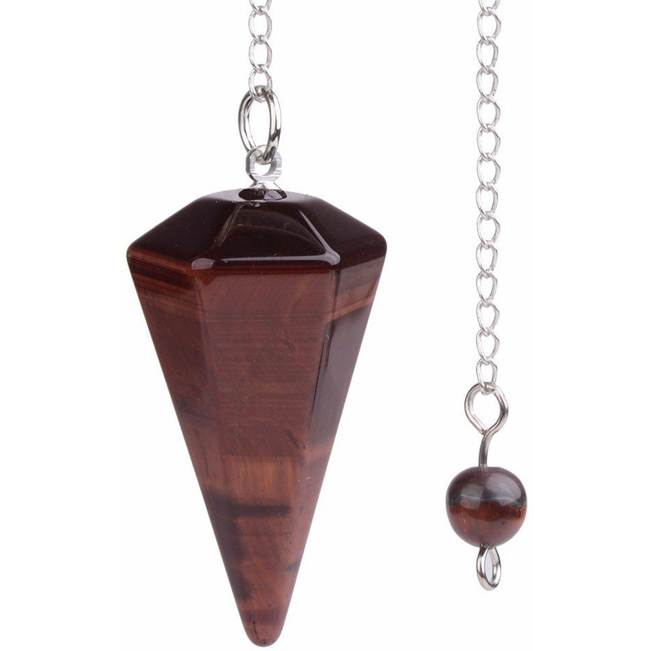 Winmaarc Tiger Eye Gemstone Rock Crystal Hexagonal Pointed Reiki Chakra Pendant Pendulum