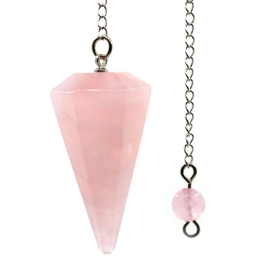 Winmaarc Rose Quartz Gemstone Rock Crystal Hexagonal Pointed Reiki Chakra Pendant Pendulum