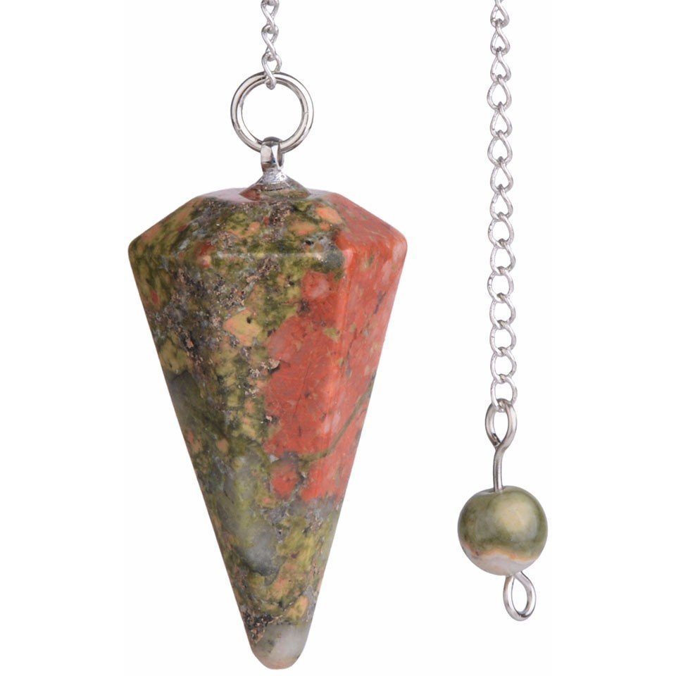 Winmaarc Unakite Gemstone Rock Crystal Hexagonal Pointed Reiki Chakra Pendant Pendulum