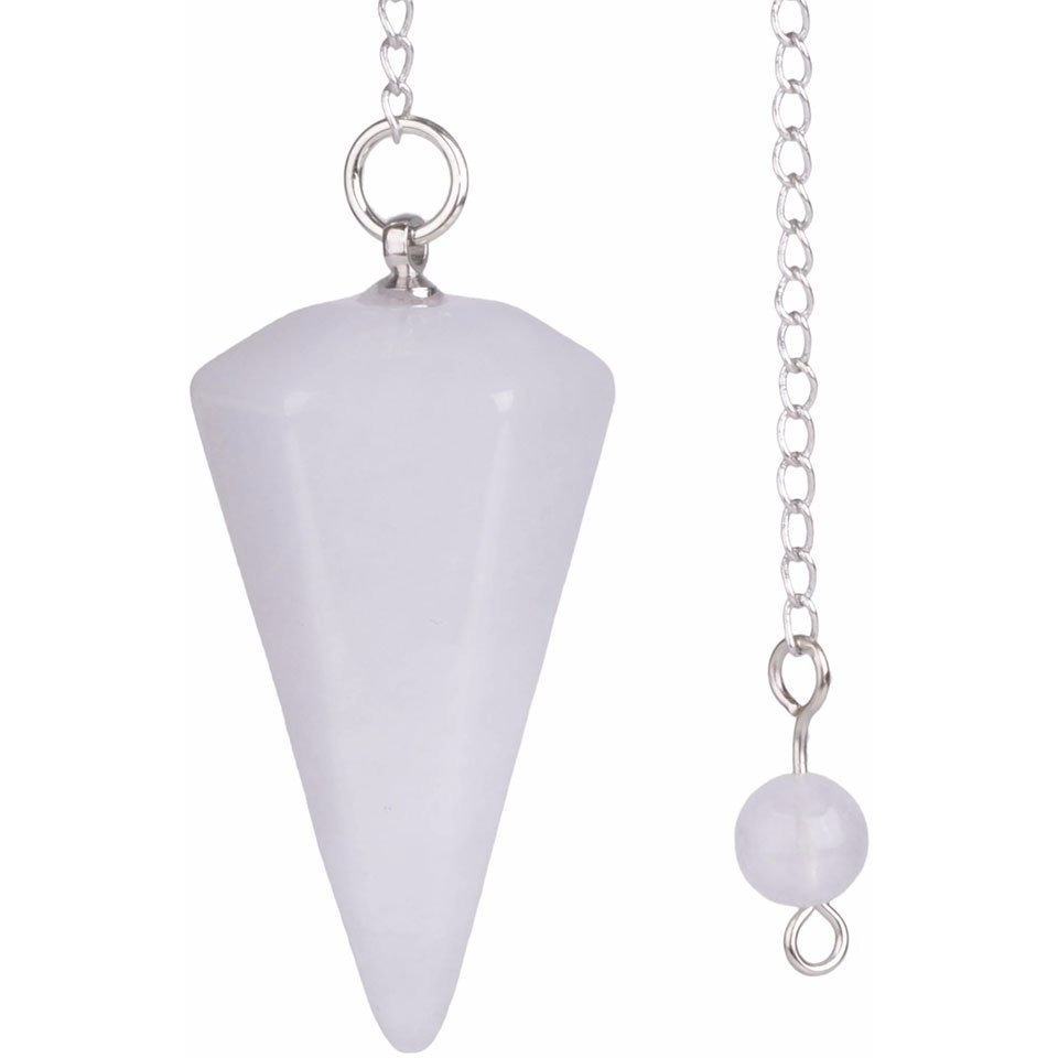 Winmaarc White Jade Gemstone Rock Crystal Hexagonal Pointed Reiki Chakra Pendant Pendulum