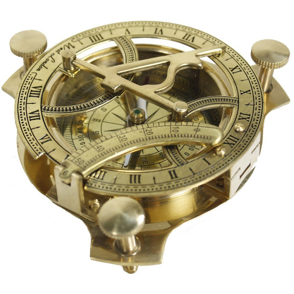 Winmaarc Antique Vintage Style Maritime Brass Golden Sundial Compass Clock 3