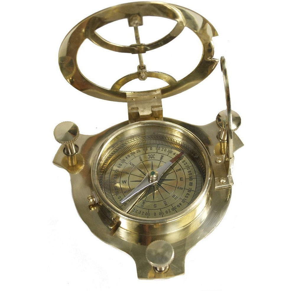 Winmaarc Antique Vintage Style Maritime Brass Golden Sundial Compass Clock 3