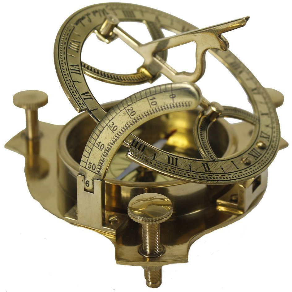 Winmaarc Antique Vintage Style Maritime Brass Golden Sundial Compass Clock 4.5