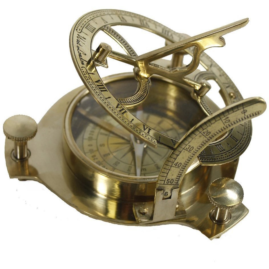Winmaarc Antique Vintage Style Maritime Brass Golden Sundial Compass Clock 4.5