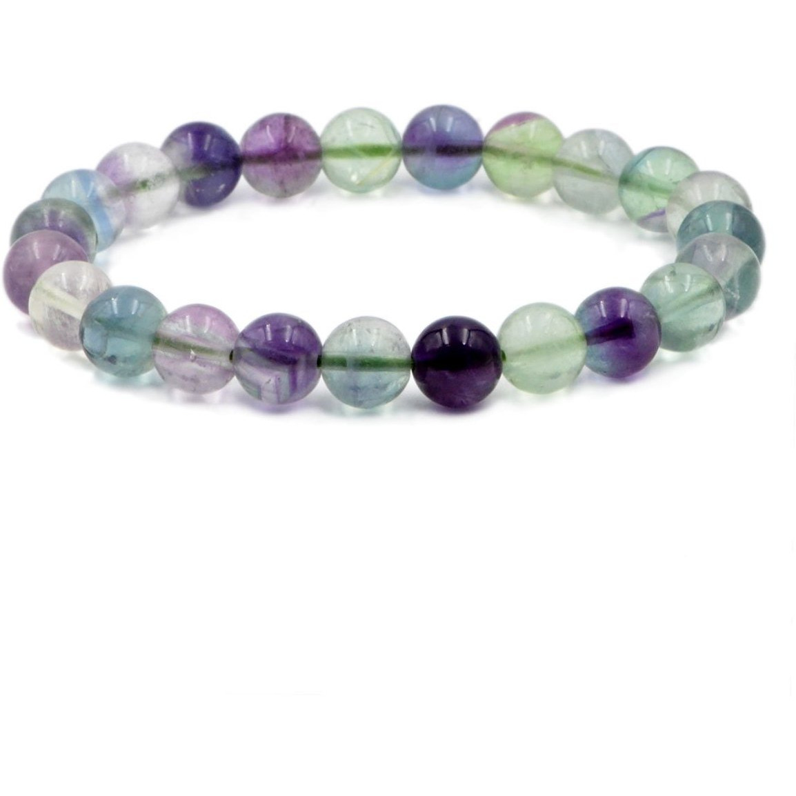 Winmaarc Fluorite Natural Gemstone Round Beads Stretch Bracelet Healing Reiki 8mm