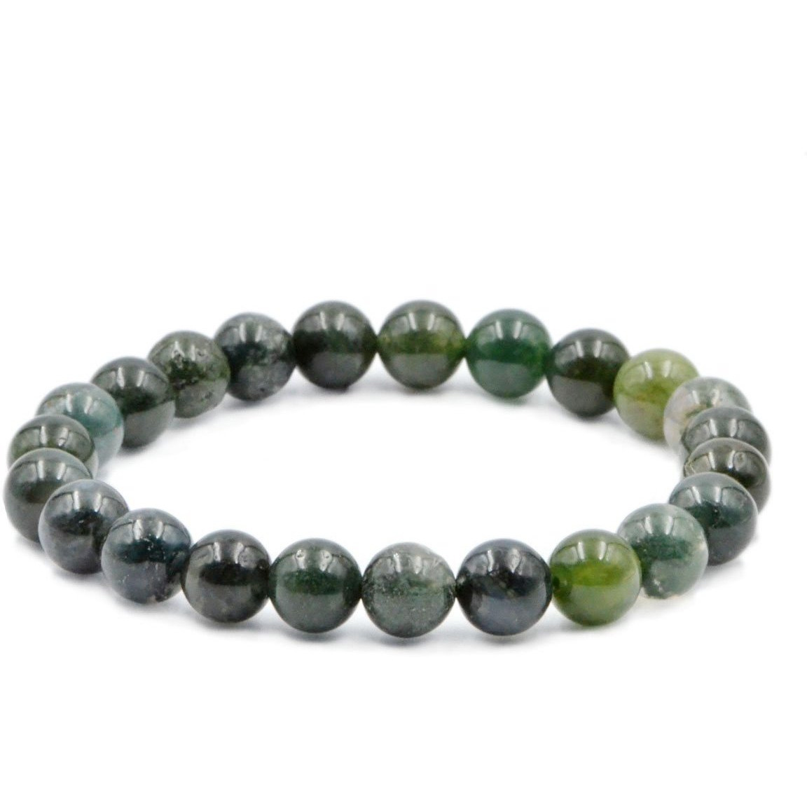 Winmaarc Moss Agate Natural Gemstone Round Beads Stretch Bracelet Healing Reiki 8mm