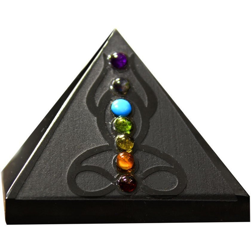 Winmaarc Black Agate Pyramid With 7 Chakra Stone Accents Reiki Healing Crystal Stone