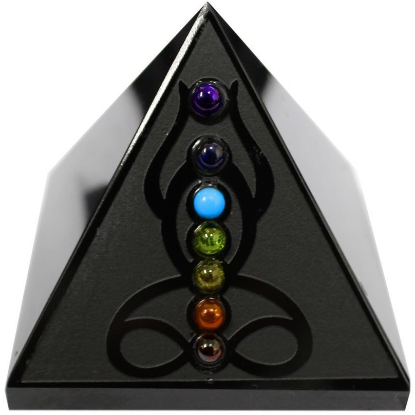 Winmaarc Black Agate Pyramid With 7 Chakra Stone Accents Reiki Healing Crystal Stone