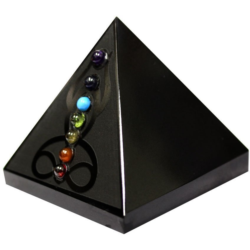 Winmaarc Black Agate Pyramid With 7 Chakra Stone Accents Reiki Healing Crystal Stone