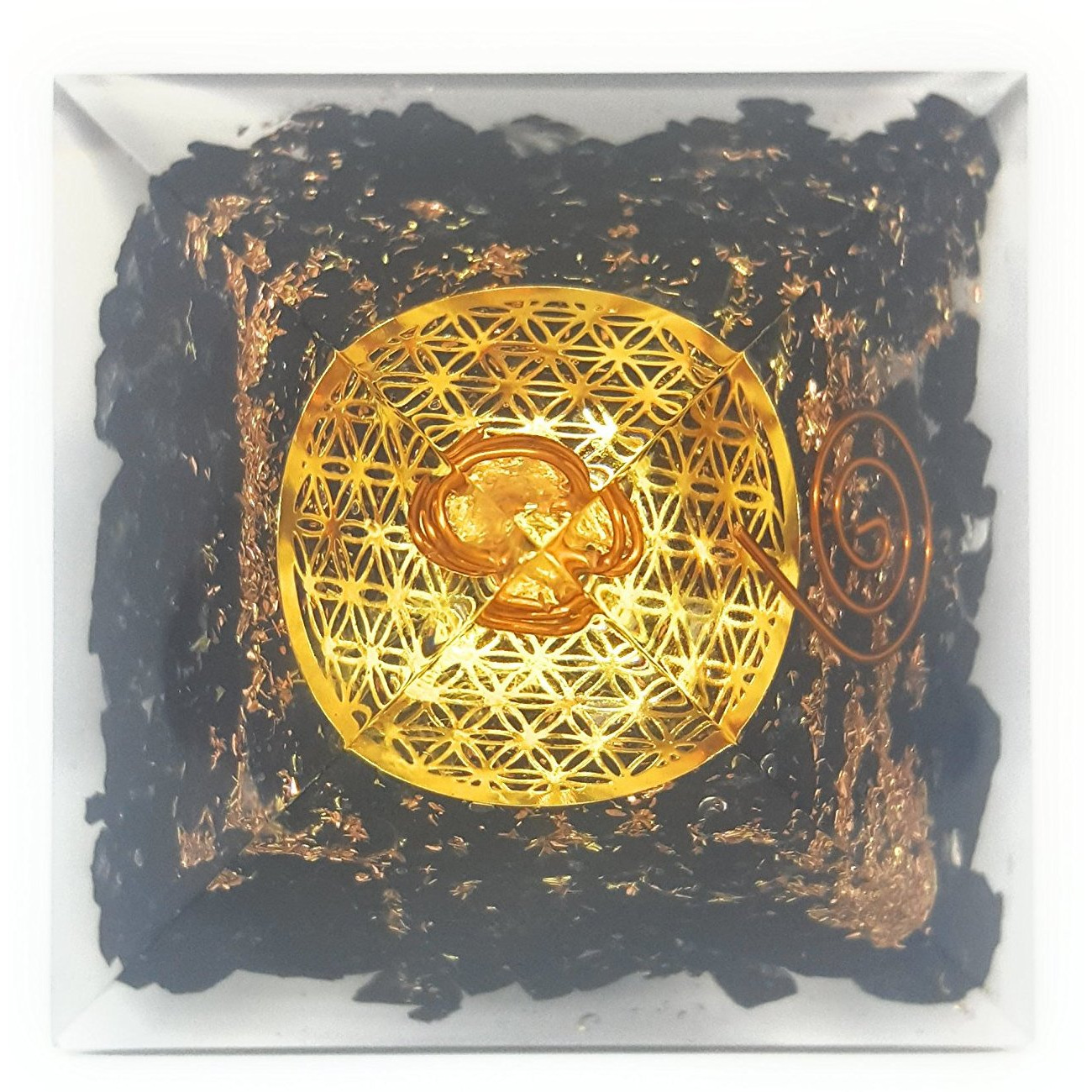 Winmaarc Tourmaline Orgone Pyramid The Flower Of Life Symbol Orgonite Energy Generator Stone
