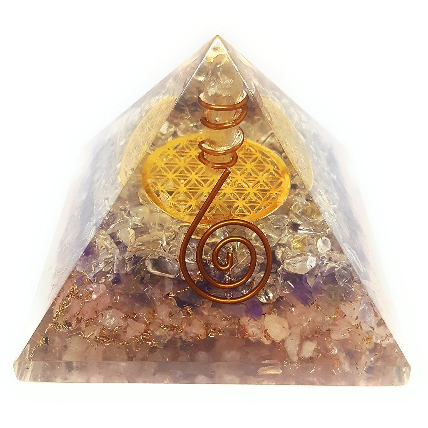 Winmaarc Multi Stone Orgone Pyramid The Flower Of Life Symbol Orgonite Energy Generator Stone