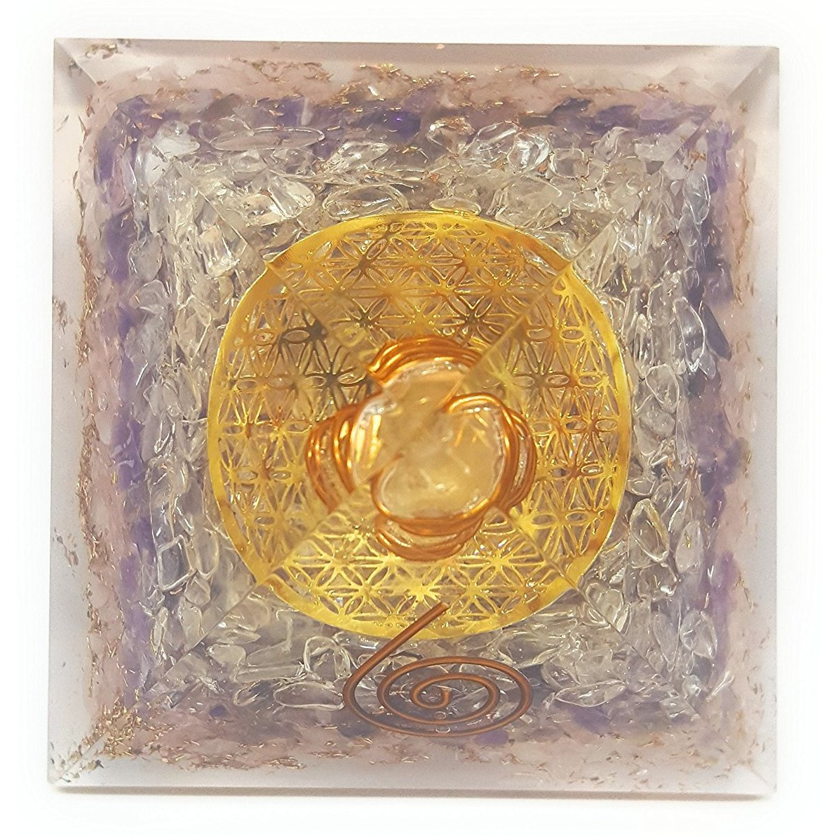 Winmaarc Multi Stone Orgone Pyramid The Flower Of Life Symbol Orgonite Energy Generator Stone