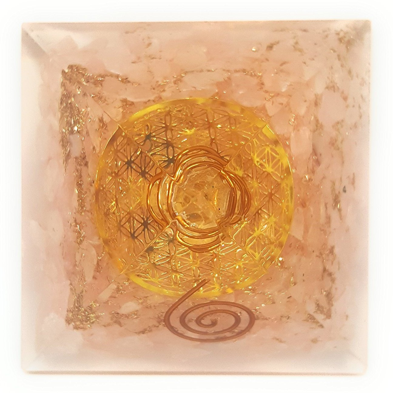 Winmaarc Rose Quartz Orgone Pyramid The Flower Of Life Symbol Orgonite Energy Generator Stone