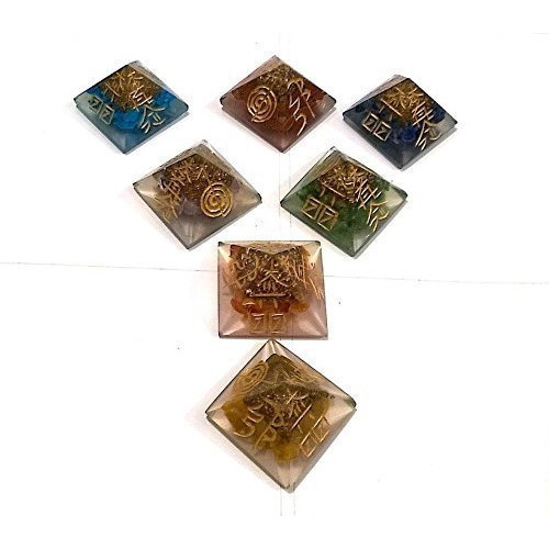 Winmaarc Natural Gemstone Reiki Symbol Engraved Chakra Set Reiki Crystals Healing 7 pc Set