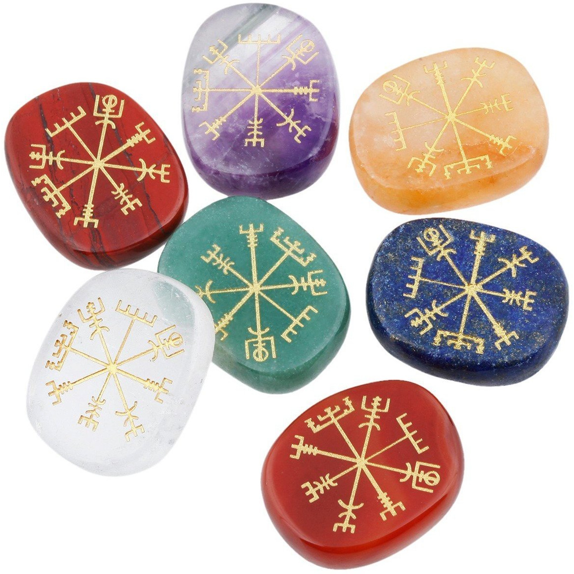 Winmaarc Healing Crystal 7 pcs Mixed 7 Chakra Stones Palm Stone Reiki Balancing