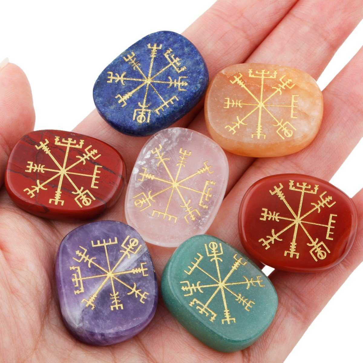 Winmaarc Healing Crystal 7 pcs Mixed 7 Chakra Stones Palm Stone Reiki Balancing
