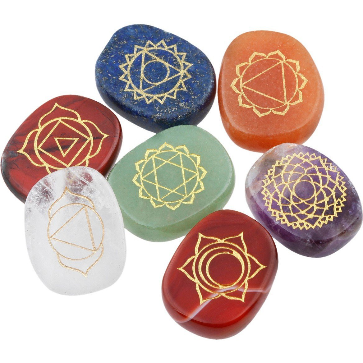 Winmaarc Healing Crystal 7 pcs Mixed 7 Chakra Stones Palm Stone Reiki Balancing
