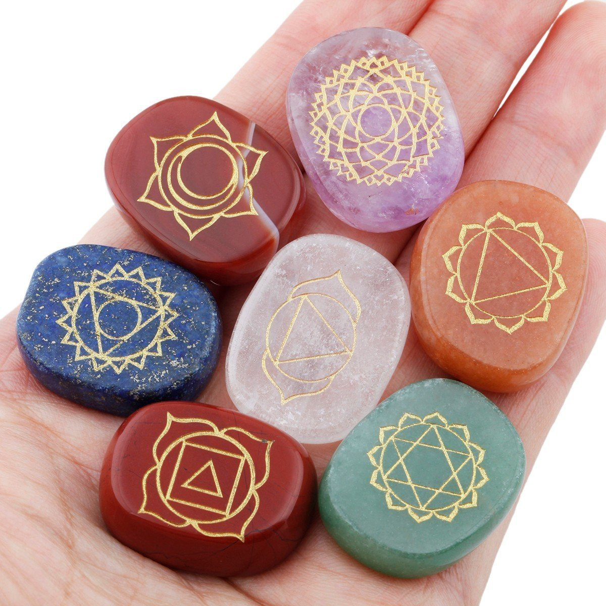 Winmaarc Healing Crystal 7 pcs Mixed 7 Chakra Stones Palm Stone Reiki Balancing