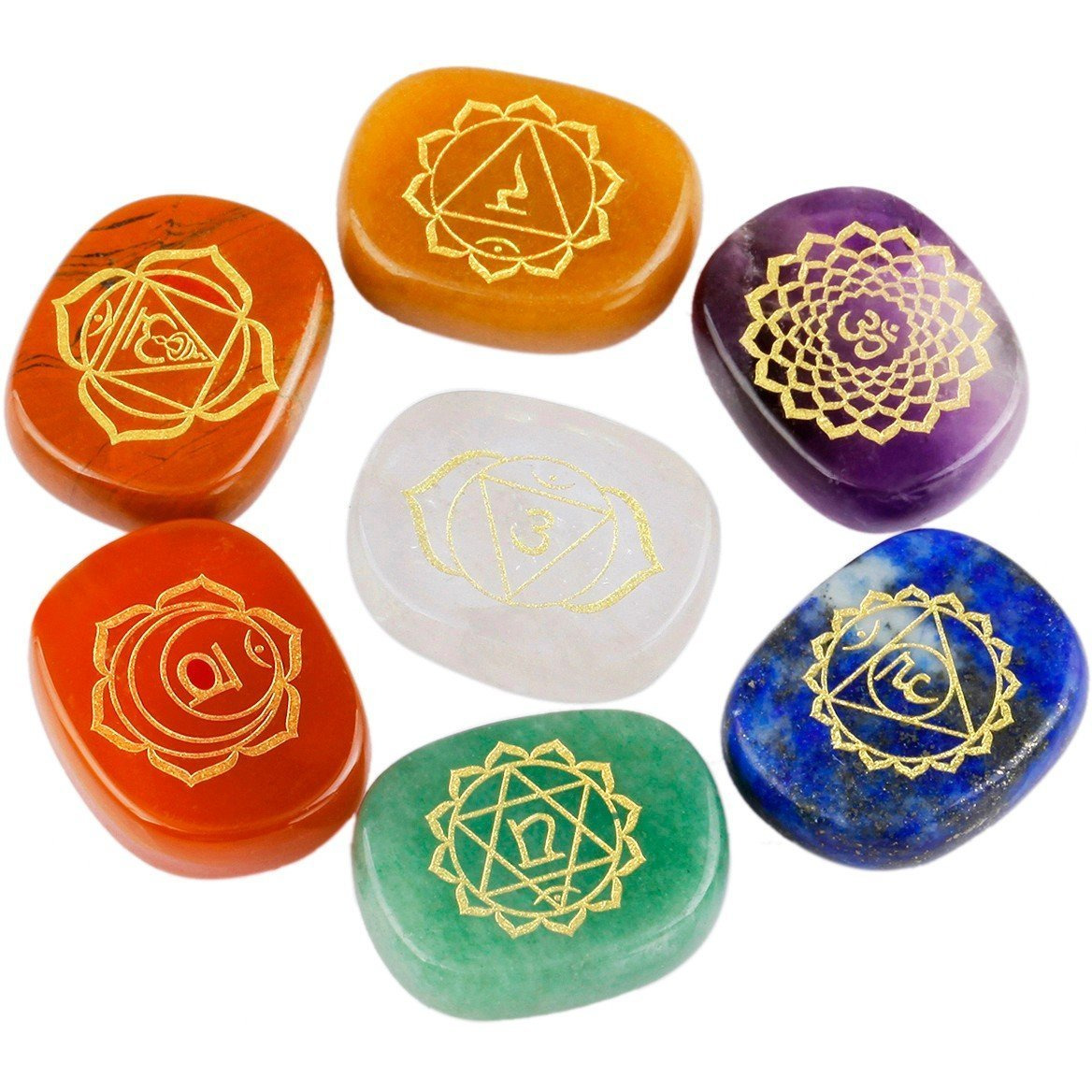 Winmaarc Healing Crystal 7 pcs Mixed 7 Chakra Stones Palm Stone Reiki Balancing