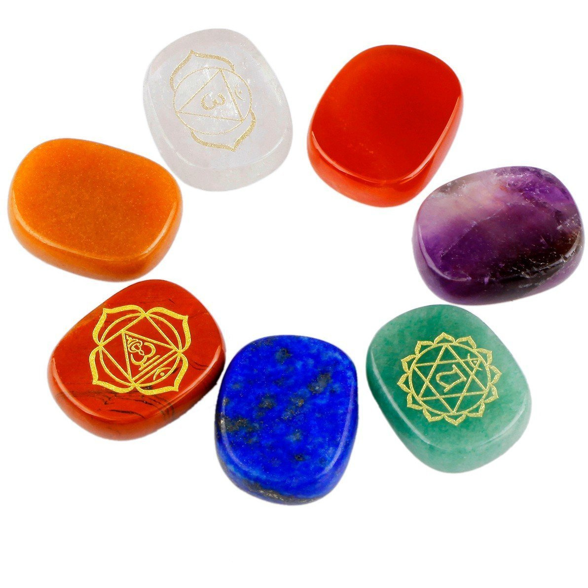Winmaarc Healing Crystal 7 pcs Mixed 7 Chakra Stones Palm Stone Reiki Balancing