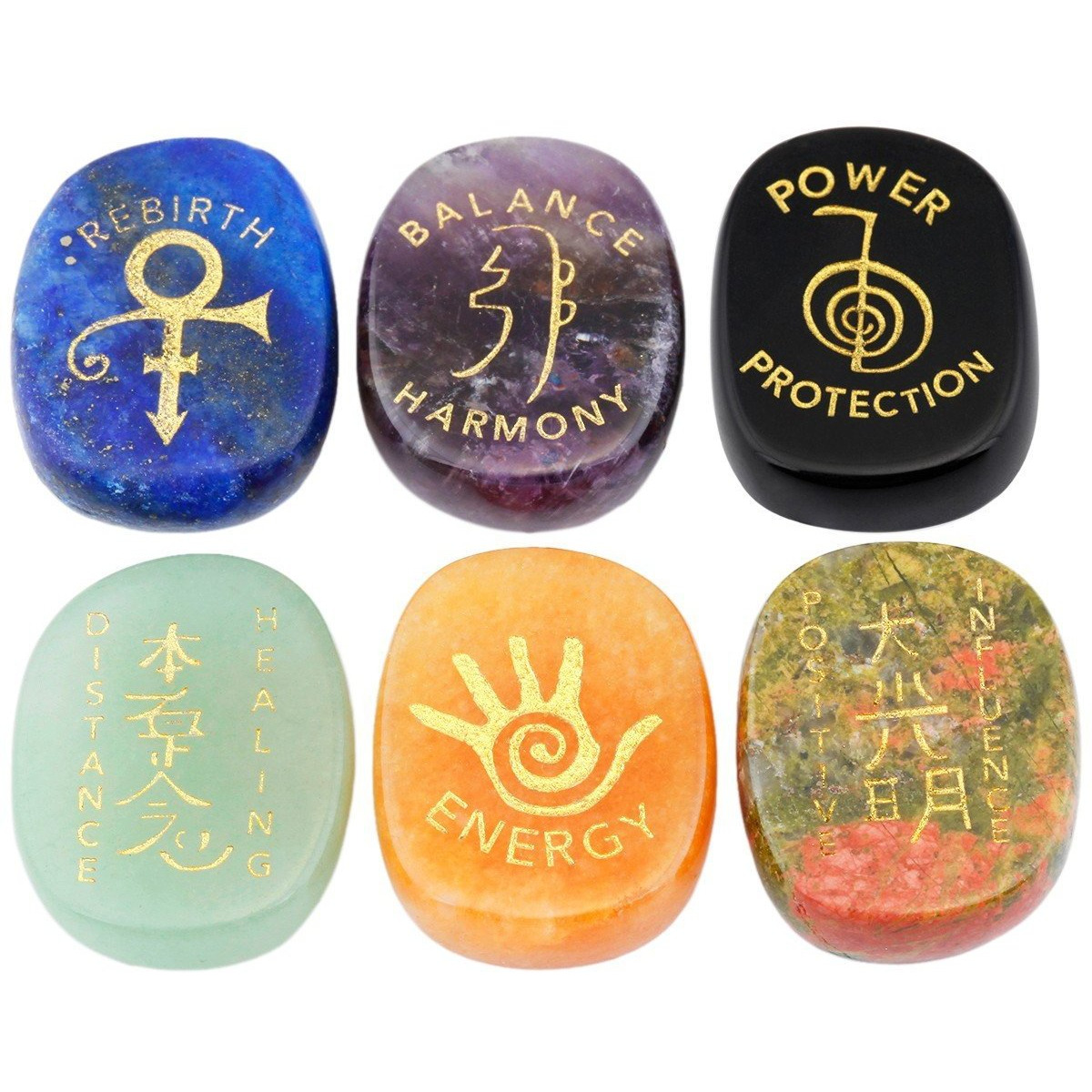 Winmaarc Healing Crystal 6 pcs Mixed 7 Chakra Stones Palm Stone Reiki Balancing
