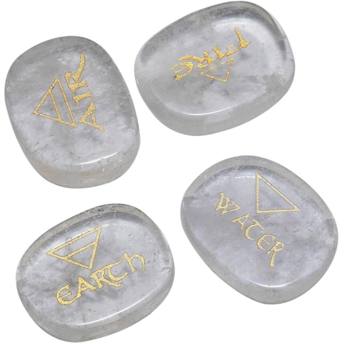 Winmaarc Healing Crystal 4 pcs Engraved Triangle Symbol Stones Palm Stones Reiki Balancing