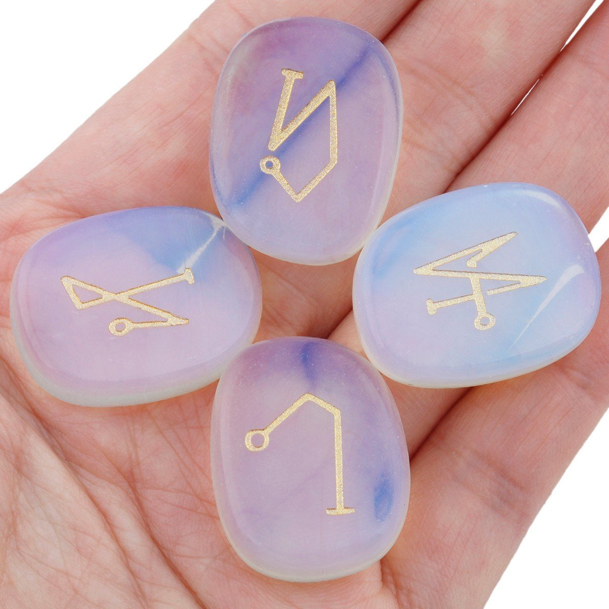 Winmaarc Healing Crystal 4 pcs Engraved Angel Symbol Palm Stones Reiki Balancing