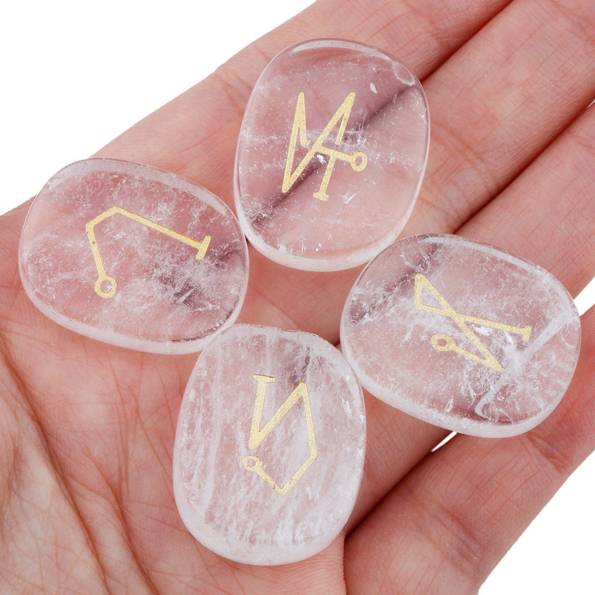 Winmaarc Healing Crystal 4 pcs Engraved Angel Symbol Palm Stones Reiki Balancing
