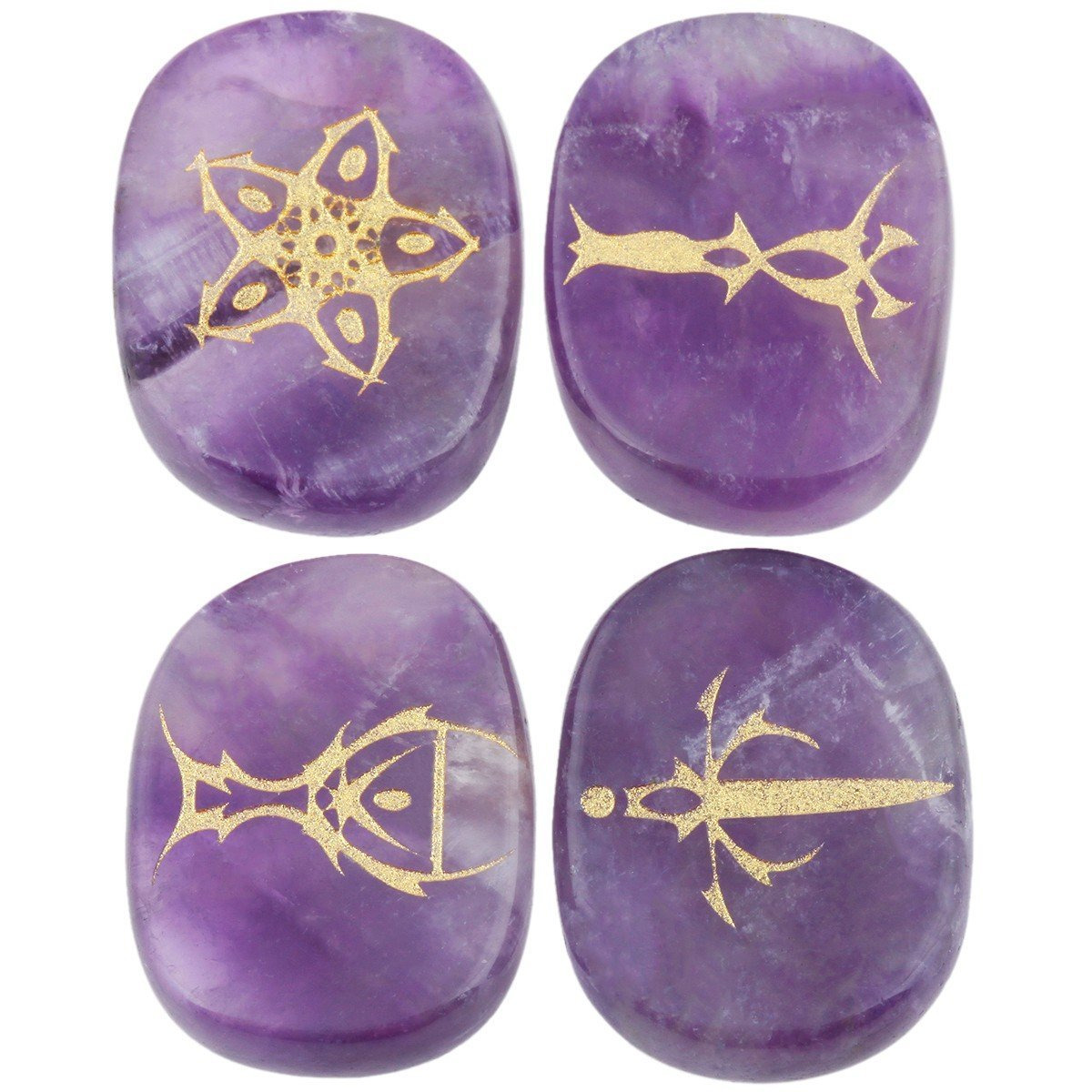 Winmaarc Healing Crystal 4 pcs Engraved Tarot Symbol Palm Stones Reiki Balancing