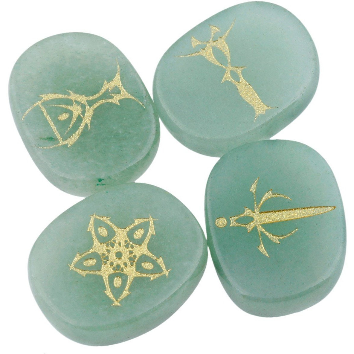 Winmaarc Healing Crystal 4 pcs Engraved Tarot Symbol Palm Stones Reiki Balancing