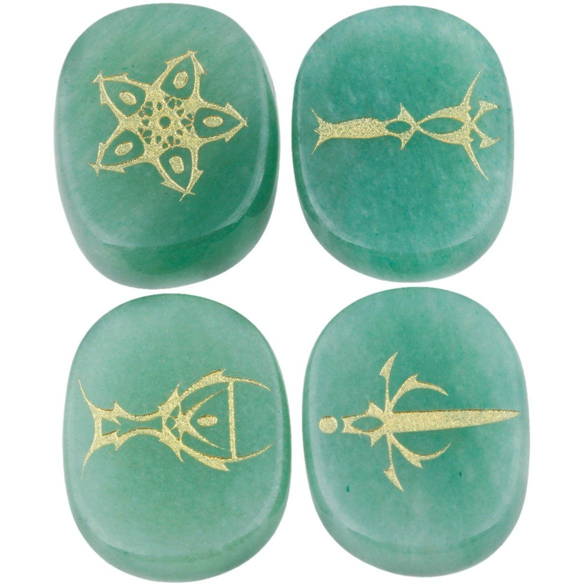 Winmaarc Healing Crystal 4 pcs Engraved Tarot Symbol Palm Stones Reiki Balancing