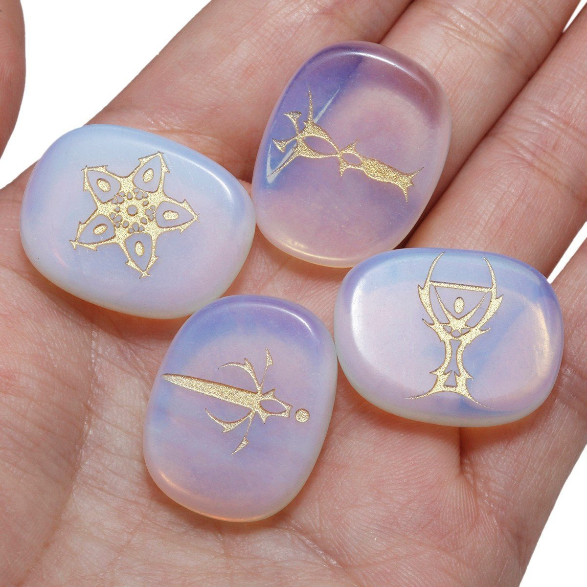 Winmaarc Healing Crystal 4 pcs Engraved Tarot Symbol Palm Stones Reiki Balancing