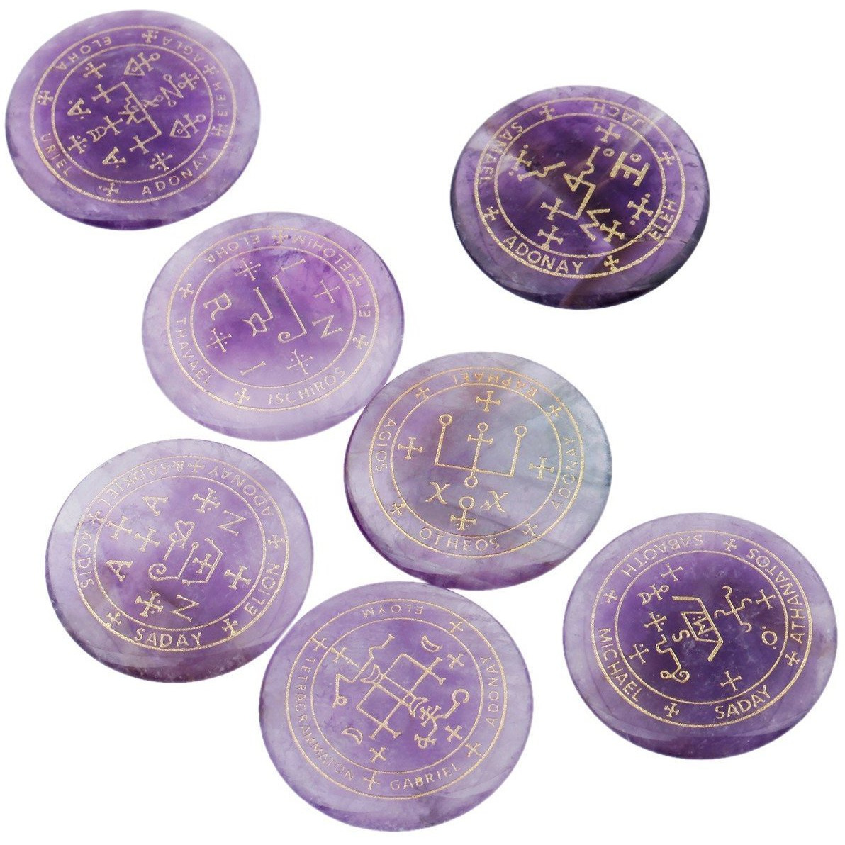 Winmaarc Healing Crystal 7 pcs Engraved Magic Circle Spiritual Powers Round Palm Stones Reiki Balancing