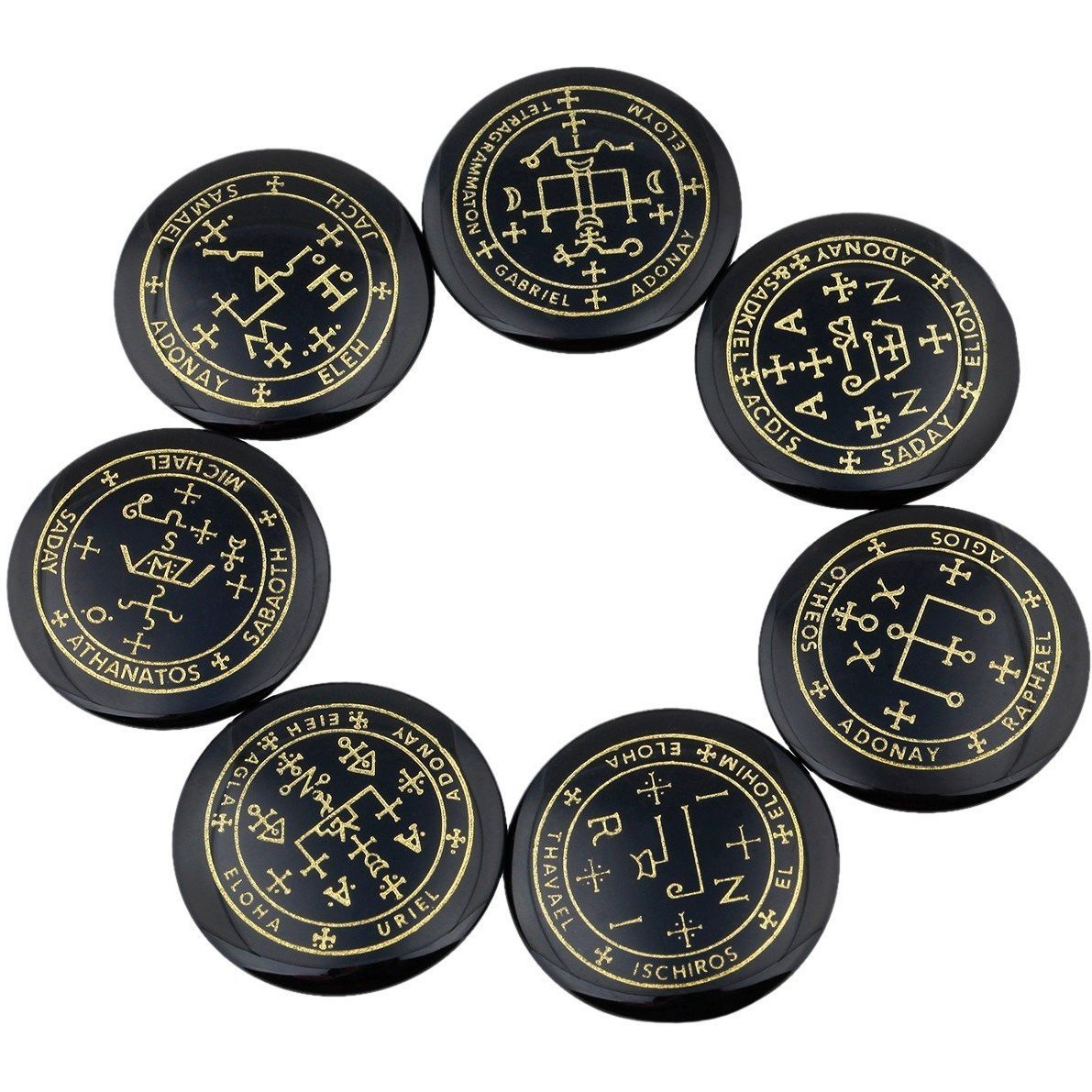 Winmaarc Healing Crystal 7 pcs Engraved Magic Circle Spiritual Powers Round Palm Stones Reiki Balancing